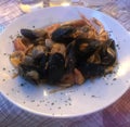 A traditional plate of Ã¢â¬Ëspaghetti allo scoglioÃ¢â¬â¢ seafood pasta